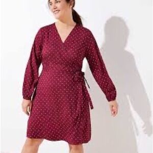 LOFT Burgundy Polka Dot (stars Wrap Dress